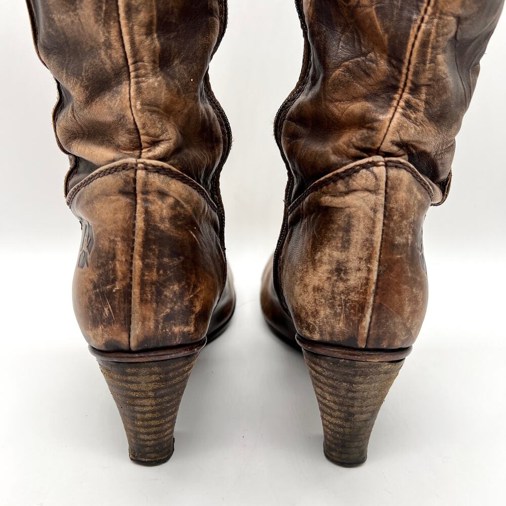 U ROADS Heeled Boots Womens 8 Brown Distressed Leather Knee High Round Toe - Picture 5 of 16